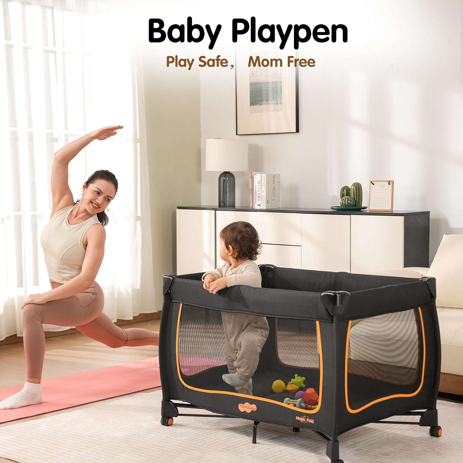 6 in 1 Baby Pack and Play with Bassinet - One-Step Setup Travel Crib, Small Portable Playpen for Babies, Portable Baby Bassinet, Changing Table, Toys Bar & Extra Large Storage Bag