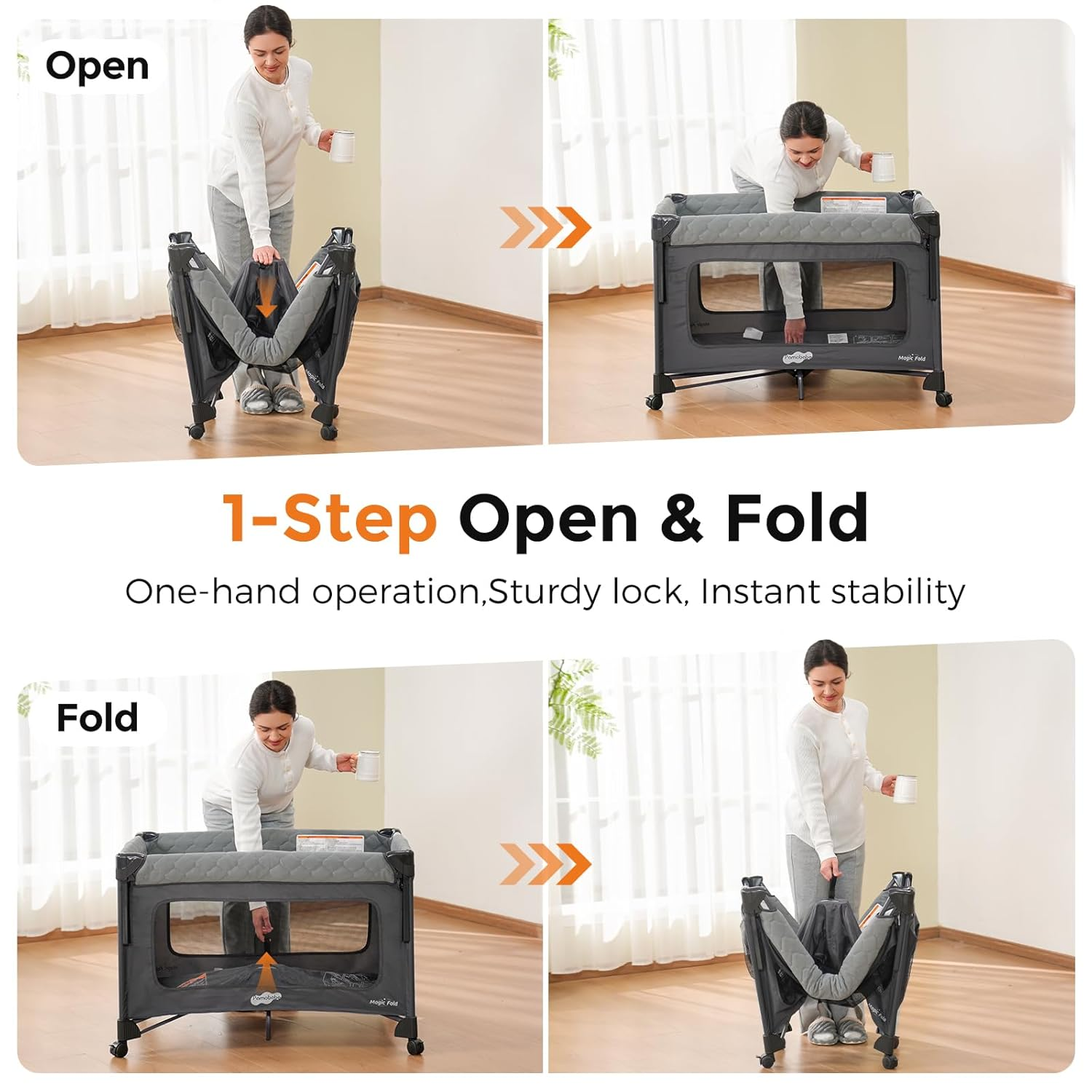 Pack and Play with Bassinet - 7 in 1 One-Step Setup Bedside Crib, Portable Playpen, Travel Crib, Baby Playard with Diaper Changing Station, Toy Bar & Large Storage Bag