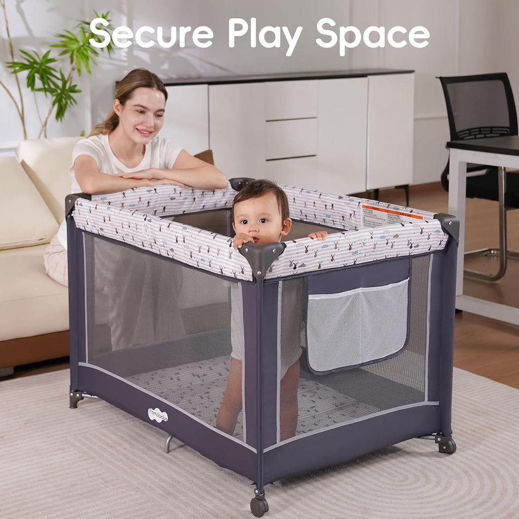 Pack and Play with Bassinet, Portable Playard for Baby