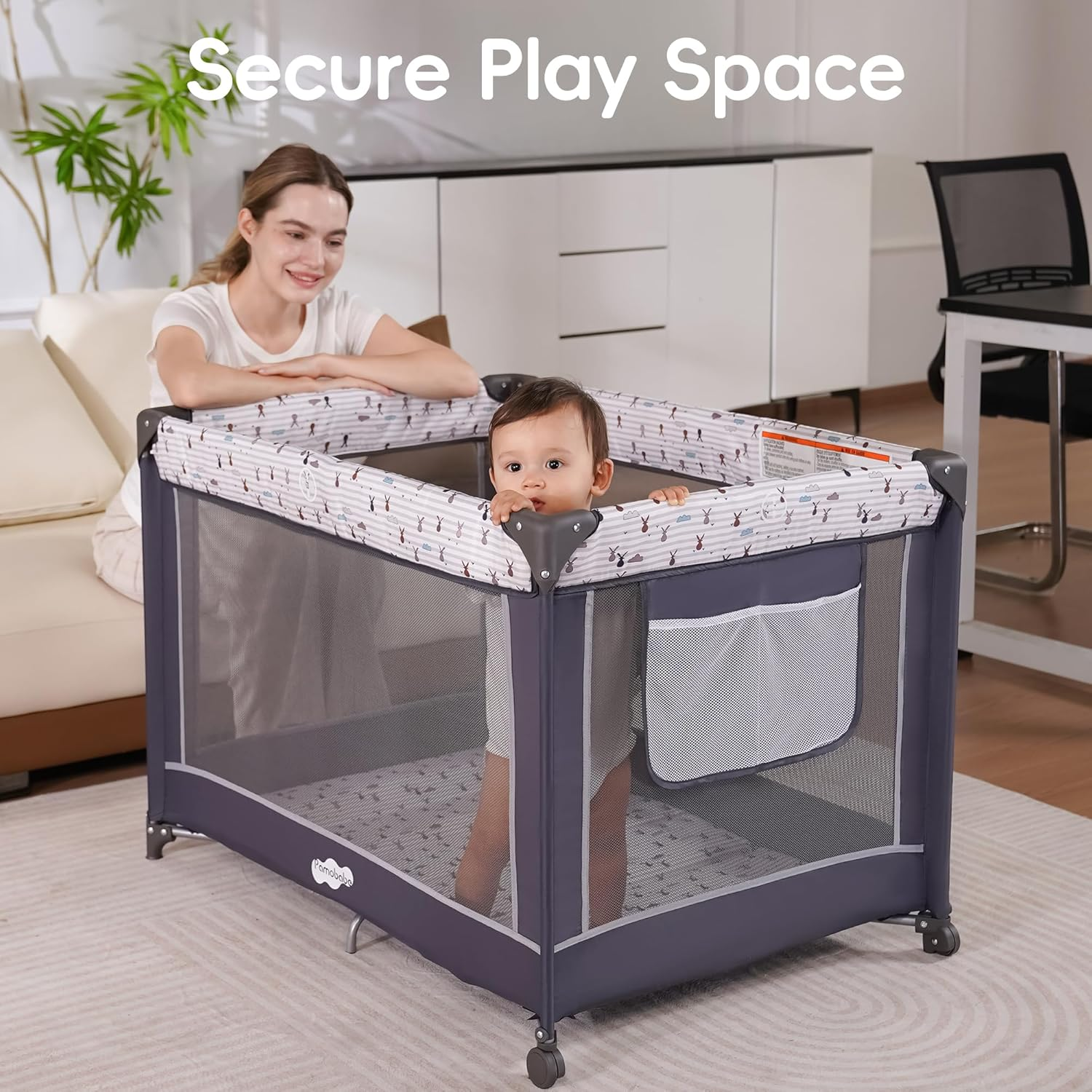 Pack and Play with Bassinet, Portable Playard for Baby